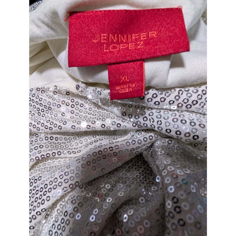 Jennifer Lopez Size XL Sequin Cream/Silver Wrap Bodysuit - Picture 7 of 10